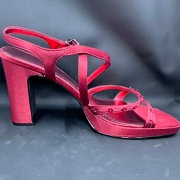 "UNLISTED" Strappy, Red, Chunky Heel, Bead Accents,Size 8,Dark Romance,Y2K,Dance - Picture 9 of 16